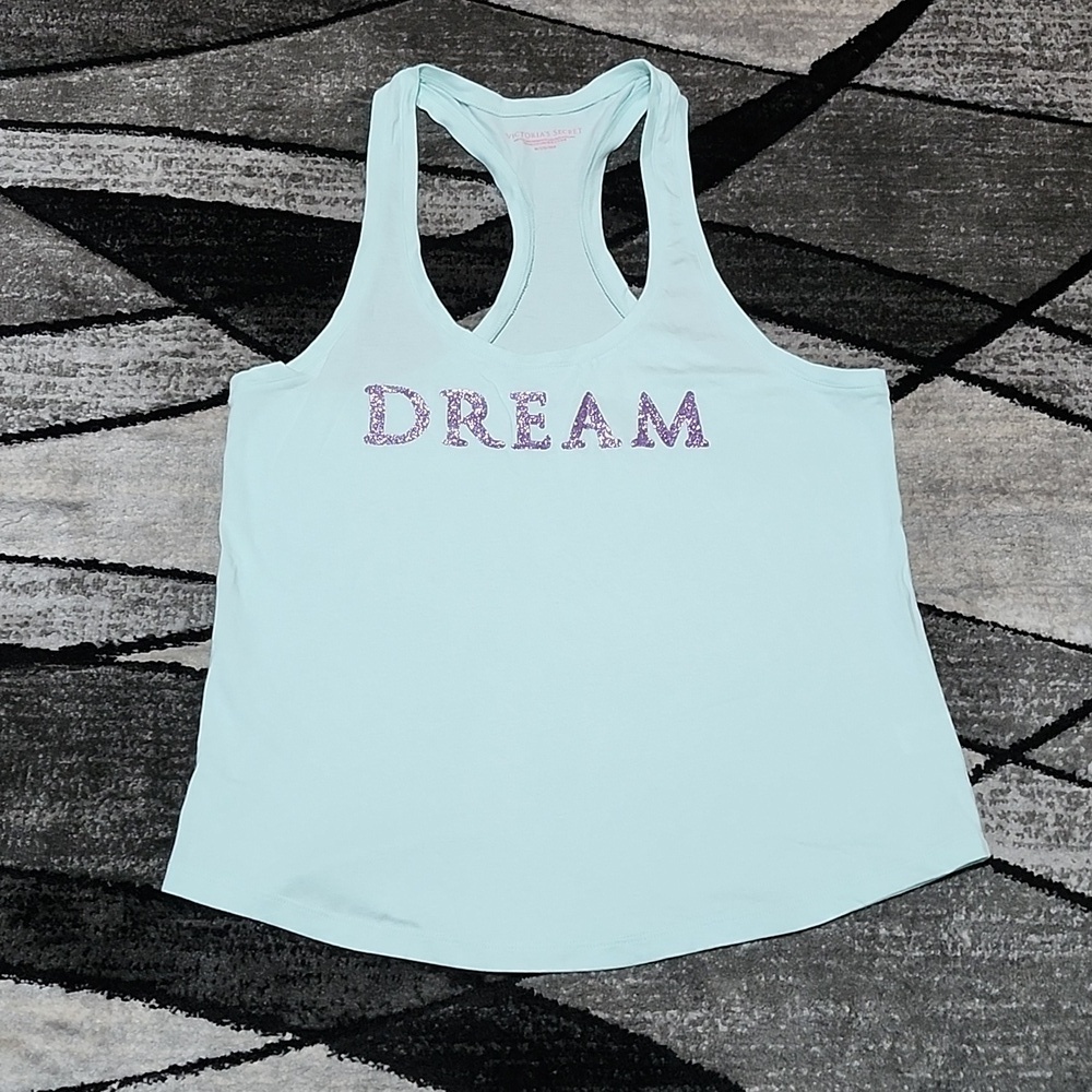 VICTORIA SECRET TEAL 2019 DREAM GLITTER SHINE RACERBACK TANK TOP